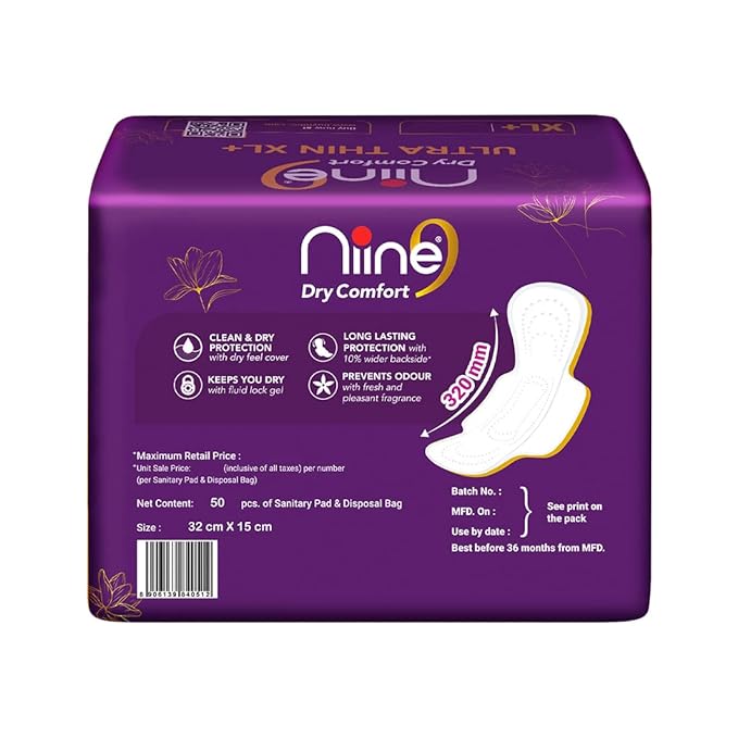 NIINE Dry Comfort Ultra Thin XL+ Sanitary Napkins for Heavy Flow