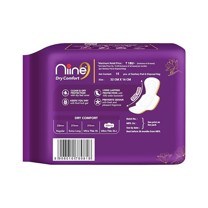 Niine Dry Comfort Ultra Thin XL+ Sanitary Pads for Women, Pack of 2