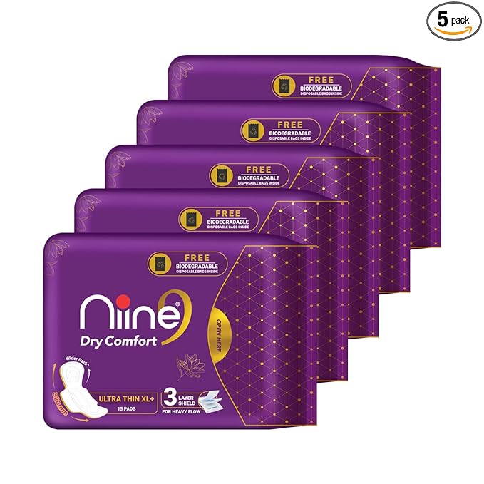 Niine Dry Comfort Ultra Thin XL+ Sanitary Pads for Women, Pack of 5