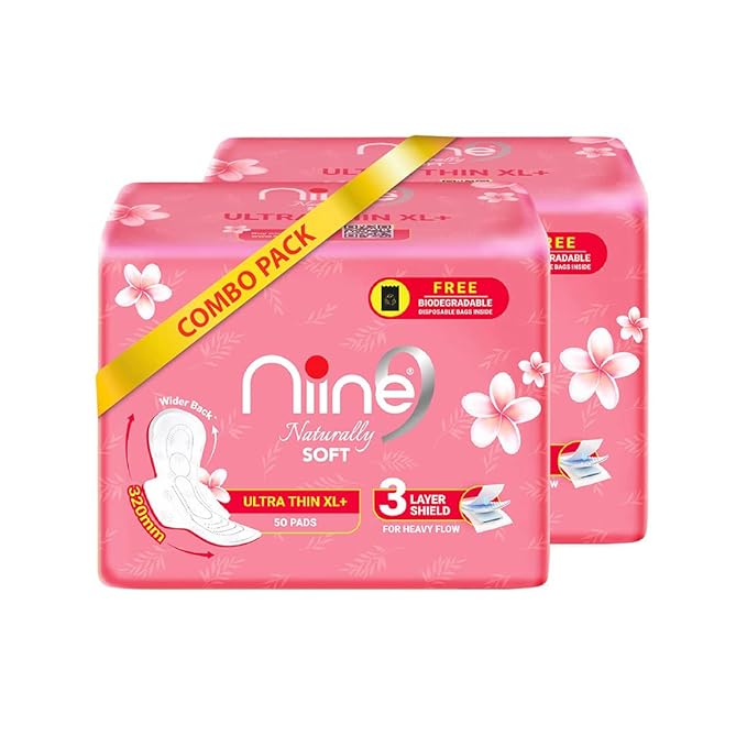 NIINE Naturally Soft Ultra Thin XL+ Sanitary Napkins for Heavy Flow, Pack of 2