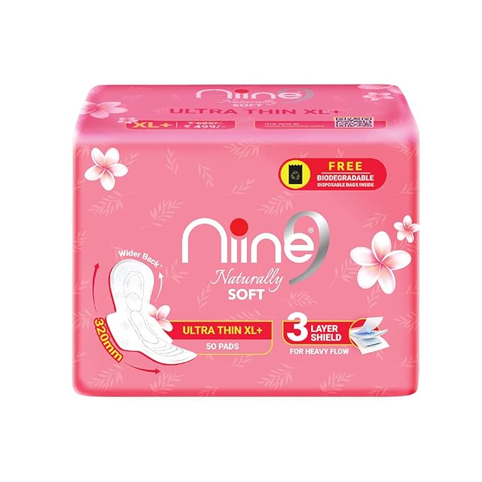 NIINE Naturally Soft Ultra Thin XL+ Sanitary Napkins for Heavy Flow, Pack of 2