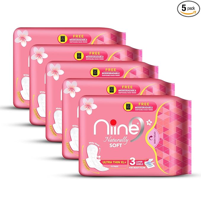 Niine Naturally Soft Ultra Thin XL+ Sanitary Pads for Women, Pack of 5
