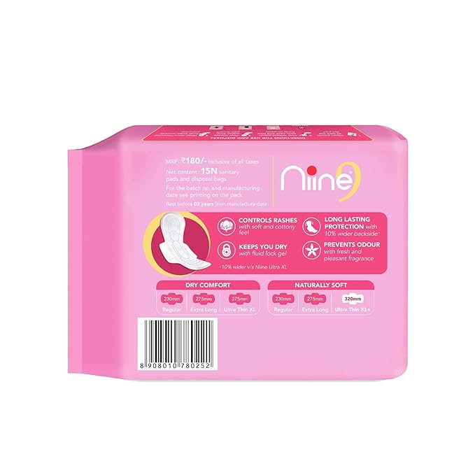 Niine Naturally Soft Ultra Thin XL+ Sanitary Pads for Women, Pack of 5