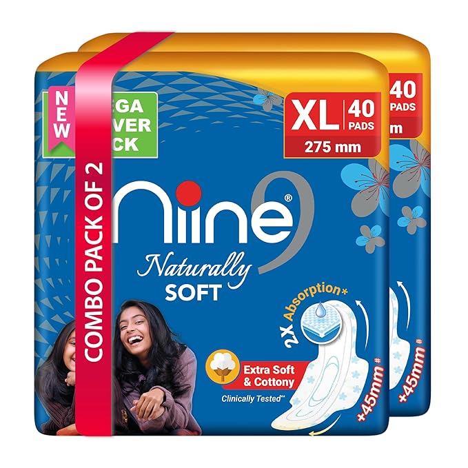 NIINE Naturally Soft XL Sanitary Pads, Pack of 2