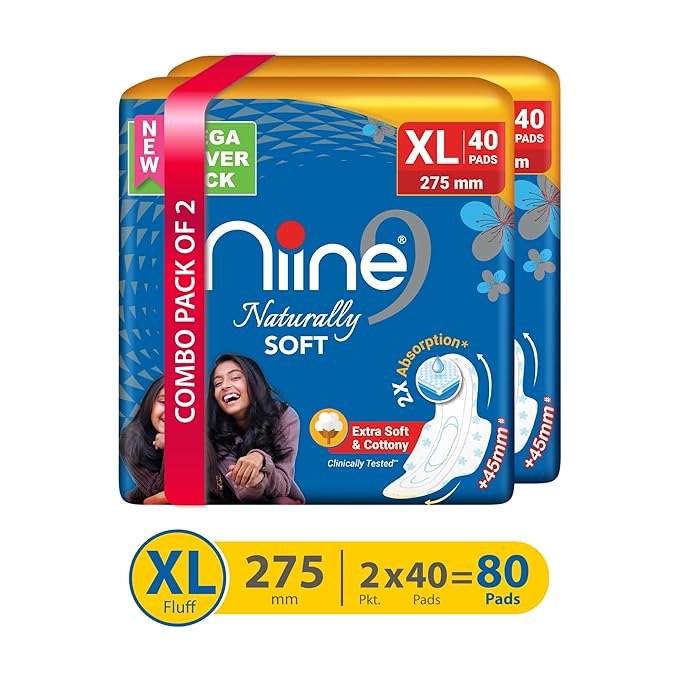 NIINE Naturally Soft XL Sanitary Pads, Pack of 2