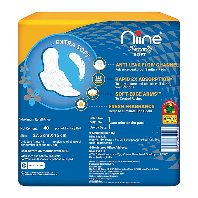 NIINE Naturally Soft XL Sanitary Pads, Pack of 2