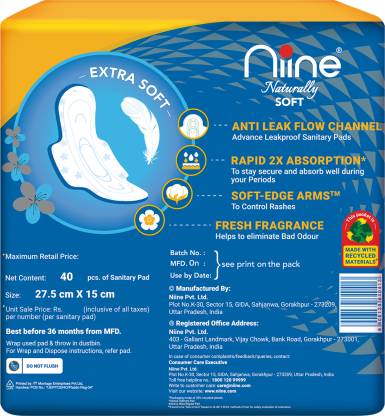 NIINE Naturally Soft XL Sanitary Pads, Pack of 3