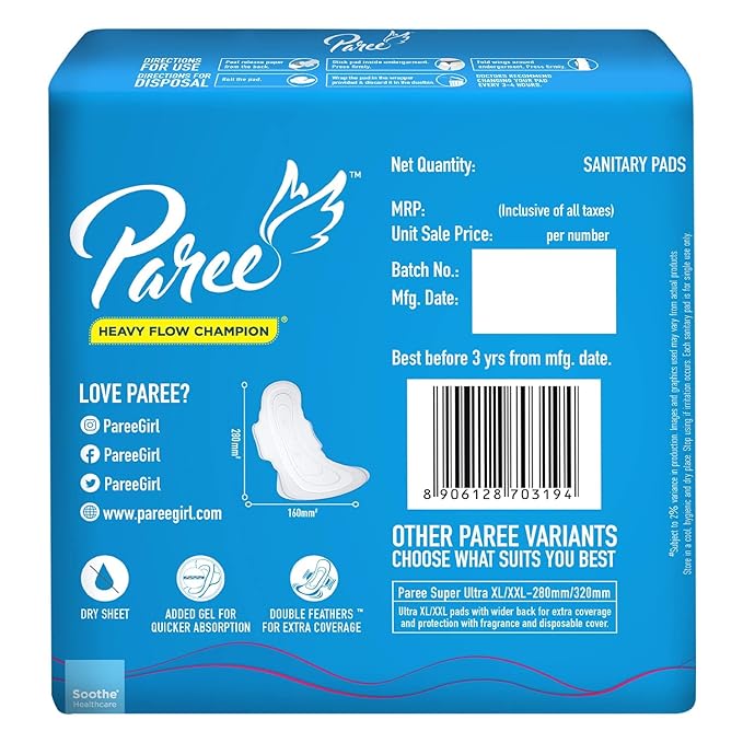Paree Dry Feel Sanitary Pads For Women, Pack of 2