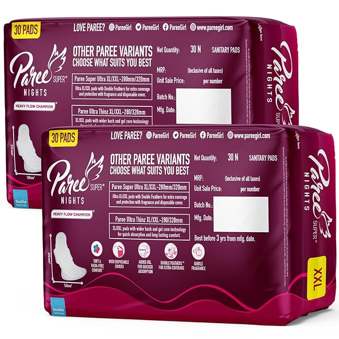 Paree Super Nights Sanitary Pads for Women, Pack of 2