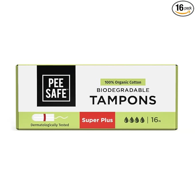 Pee Safe 100% Organic Cotton Tampons Super Plus, Pack Of 16