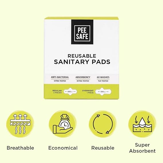 Pee Safe Reusable Sanitary Pads For Women, Pack of 4