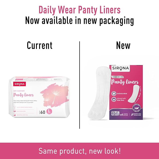 Sirona Daily Use Panty Liners for Women with Aloe Vera, Pack of 3