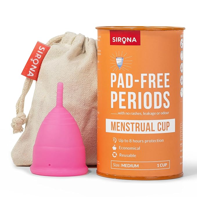 Sirona Reusable Menstrual Cup for Women, Medium Size with Pouch