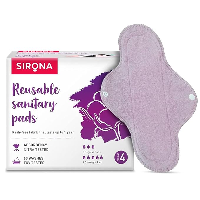 Sirona Reusable Pads for Women, 3 Regular Pads + 1 Overnight Pad, Pack of 4