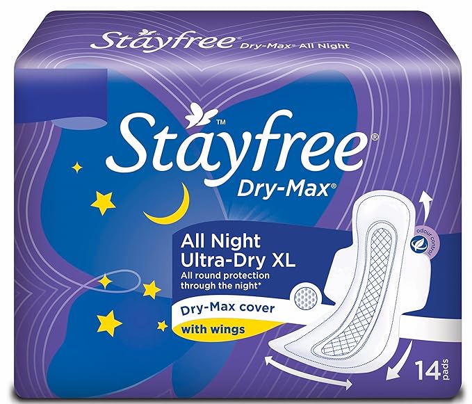 Stayfree Dry Max All Night Dry Cover Sanitary Pads For Women With Wings