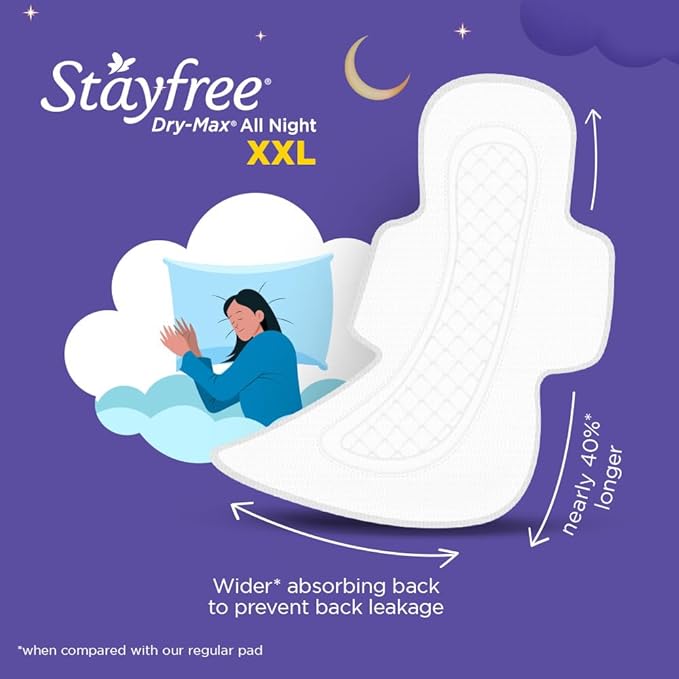 Stayfree Dry Max All Night Dry Cover Sanitary Pads For Women With Wings, Pack of 3