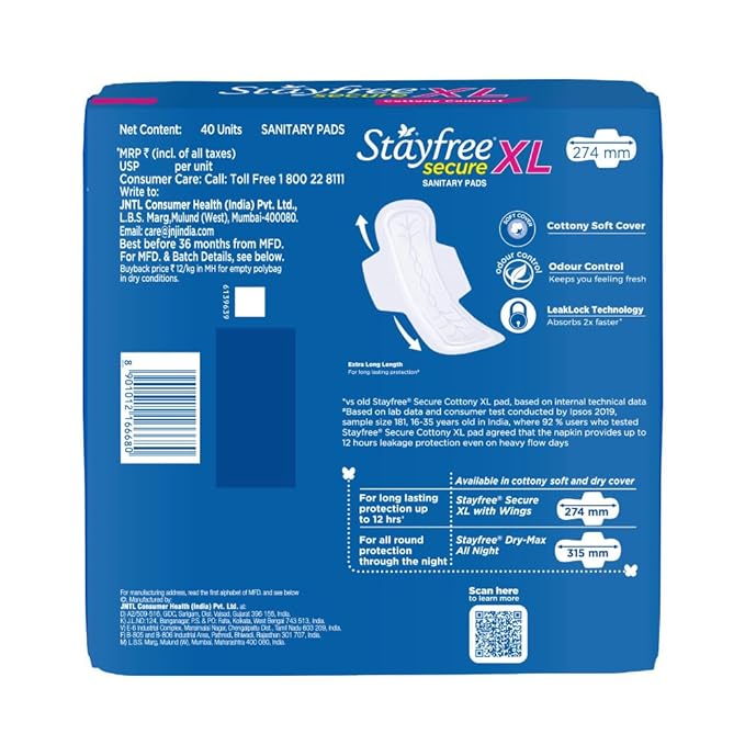 Stayfree Secure XL, Cottony Soft Sanitary Pads for Women
