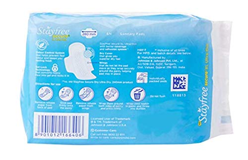 Stayfree Secure XL, Ultra Thin Dry Cover Sanitary Pads For Women With Wings