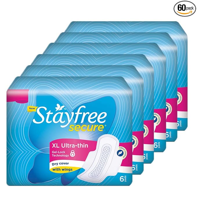 Stayfree Secure XL, Ultra Thin Dry Cover Sanitary Pads For Women With Wings, Pack of 10