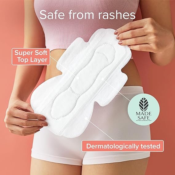 Nua Sanitary Pads For Women, 2 sizes in 1 Heavy Flow XL+ & Medium-XL, With 50 Paper Disposal Pouches, 50 Ultra Thin Pads