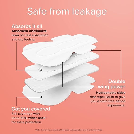 Nua Ultra Safe 50 Sanitary Pads For Women, 3 sizes in 1 Pack, 12 Heavy Flow-XL+, 20 Medium-XL & 18 Light-L, 50 Disposal Pouches