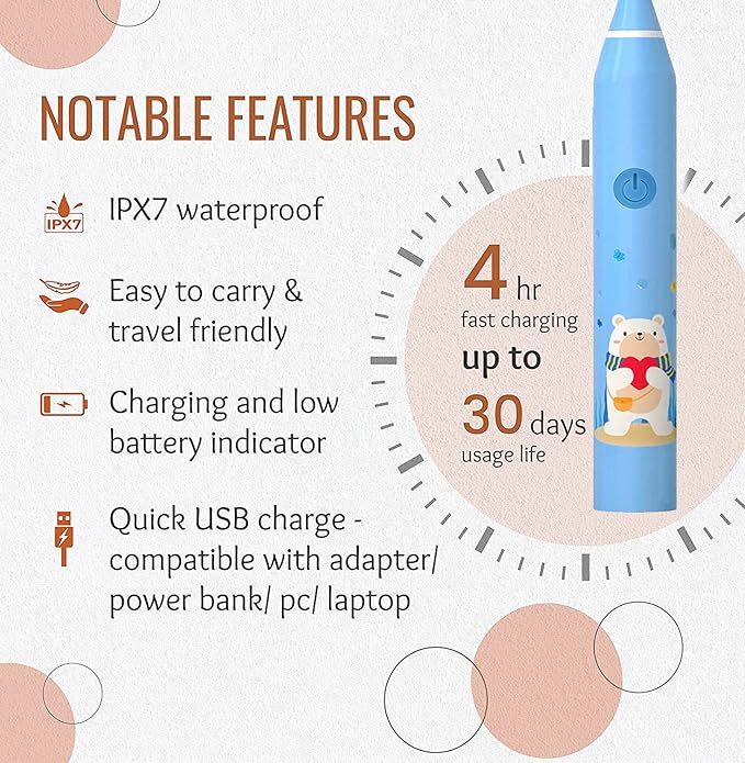 US1984 Sonic Electric Toothbrush for Kids with 5 Modes