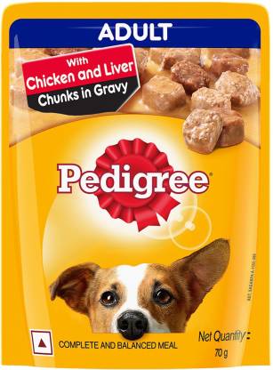Pedigree Wet Food for Adult Dogs  Chicken & Liver Chunks in Gravy Flavour, (30 x 70g)