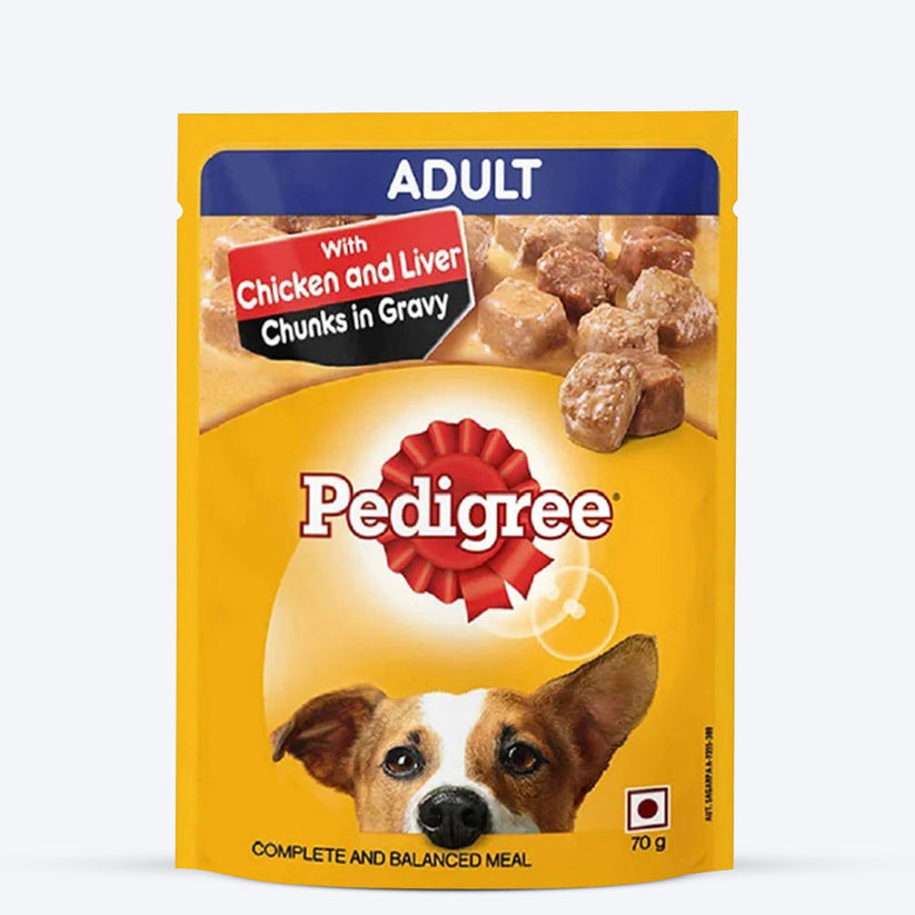 Pedigree Wet Food for Adult Dogs- Chicken & Liver Chunks in Gravy Flavour, (1 x 70g)