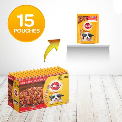 Pedigree Wet Food for Puppy- Chicken Chunks in Gravy Flavour, (15 x 70g)