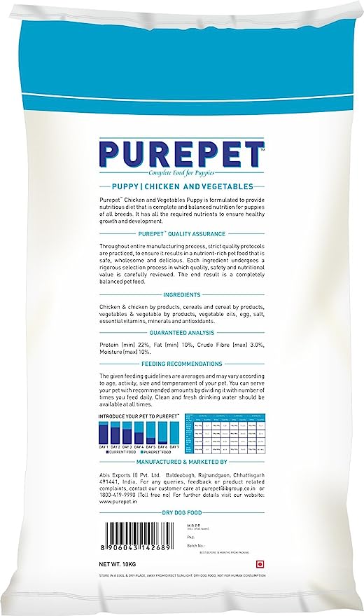 Purepet Chicken & Veg Puppy Dry Dog Food - 10Kg