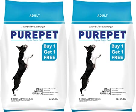 Purepet Chicken and Vegetable Adult Dry Dog Food- 3Kg (Pack of 2)