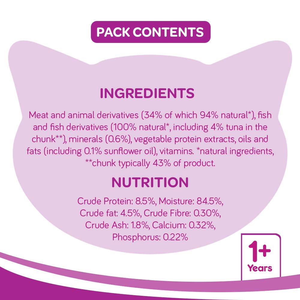Whiskas Wet Food for Adult Cats (1+Years)  Tuna in Jelly Flavour  24 Pouches (24 x 85gm)