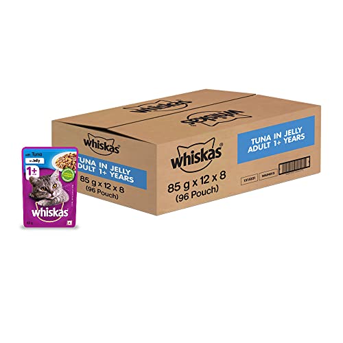 Whiskas Wet Food for Adult Cats (1+Years)  Tuna in Jelly Flavour  96 Pouches (96 x 85gm)