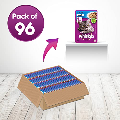 Whiskas Wet Food for Adult Cats (1+Years)  Tuna in Jelly Flavour  96 Pouches (96 x 85gm)