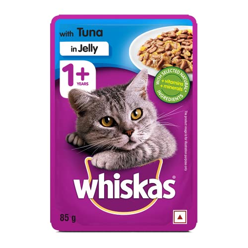 Whiskas Wet Food for Adult Cats (1+Years)  Tuna in Jelly Flavour  96 Pouches (96 x 85gm)