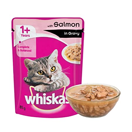 Whiskas Wet Food for Adult Cats (1+Years)- Salmon in Gravy Flavour- 1 Pouches (1 x 85gm)