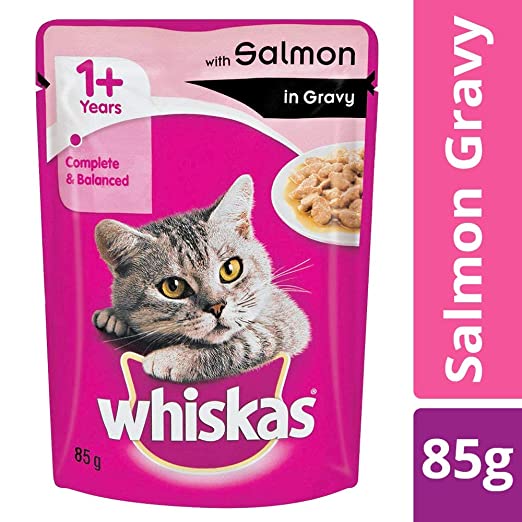Whiskas Wet Food for Adult Cats (1+Years)- Salmon in Gravy Flavour- 1 Pouches (1 x 85gm)
