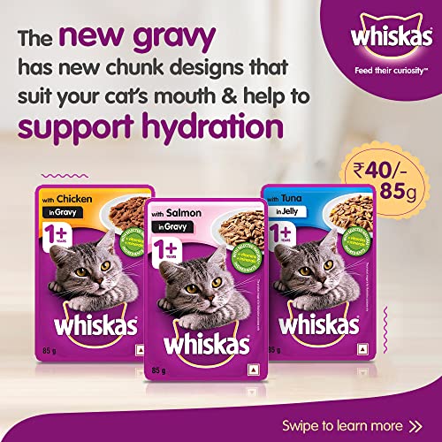 Whiskas Wet Food for Adult Cats- Chicken in Gravy Flavour- 1 Pouches (1 x 85gm)