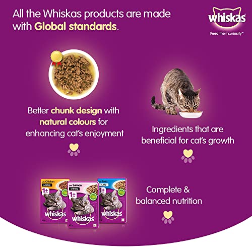Whiskas Wet Food for Adult Cats- Chicken in Gravy Flavour- 1 Pouches (1 x 85gm)