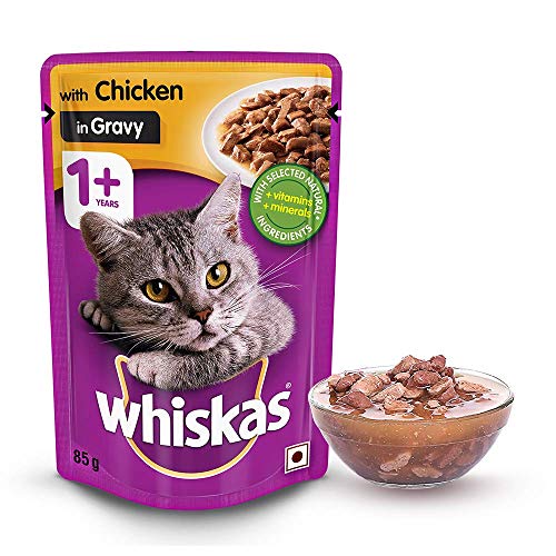 Whiskas Wet Food for Adult Cats- Chicken in Gravy Flavour- 12 Pouches (12 x 85gm)
