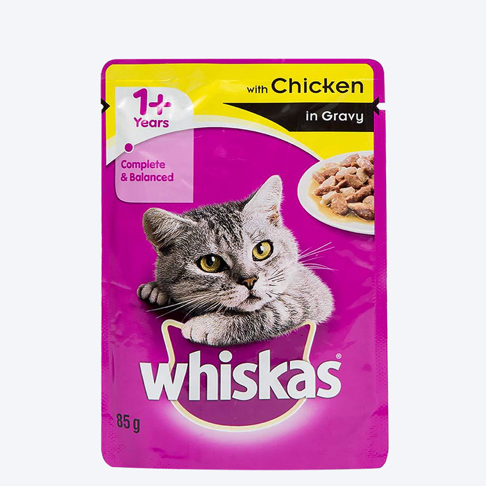 Whiskas Wet Food for Adult Cats- Chicken in Gravy Flavour- 24 Pouches (24 x 85gm)