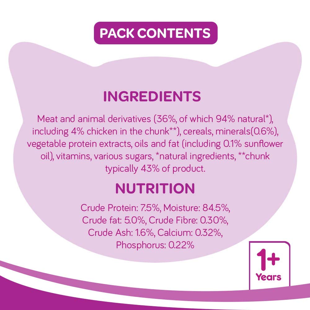 Whiskas Wet Food for Adult Cats- Chicken in Gravy Flavour- 24 Pouches (24 x 85gm)
