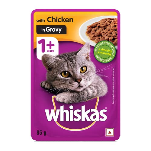 Whiskas Wet Food for Adult Cats- Chicken in Gravy Flavour- 96 Pouches (96 x 85gm)