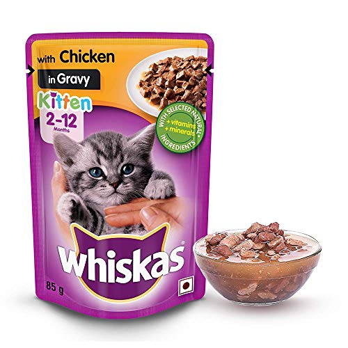 Whiskas Wet Food for Kittens (2-12 Months)  Chicken in Gravy Flavour  12 pouches (12 x 85gm)