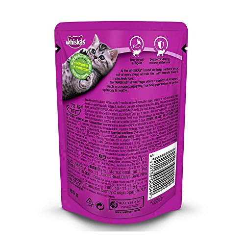 Whiskas Wet Food for Kittens (2-12 Months)  Chicken in Gravy Flavour  12 pouches (12 x 85gm)