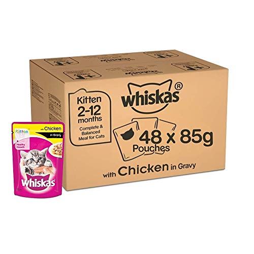 Whiskas Wet Food for Kittens (2-12 Months)  Chicken in Gravy Flavour  48 pouches (48 x 85gm)