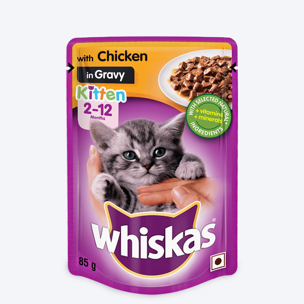 Whiskas Wet Food for Kittens (2-12 Months)  Chicken in Gravy Flavour  96 pouches (96 x 85gm)