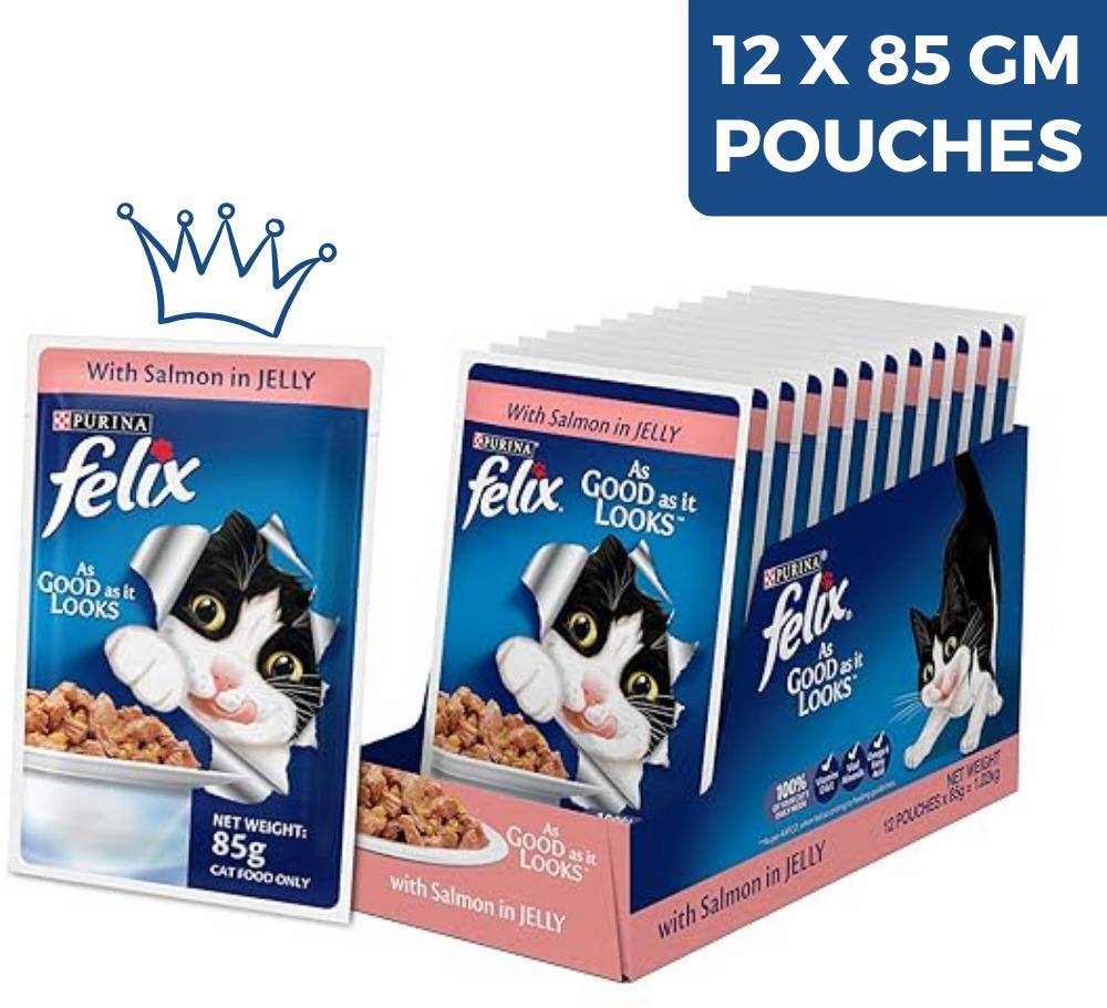 Purina Felix With Salmon In Jelly, Pack Of 12 Pouches (12 X 85 G)