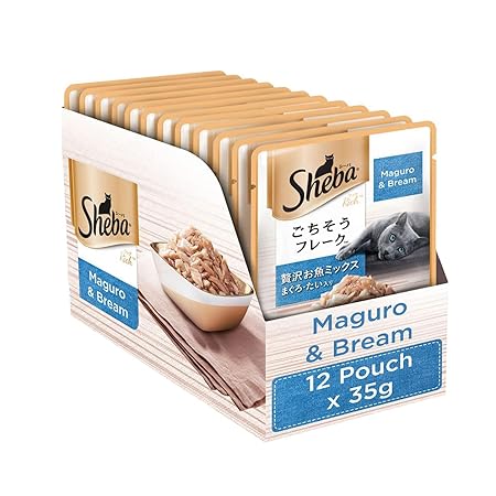 Sheba Adult Premium Wet Cat Food Food, Fish Mix (Maguro & Bream), 12 Pouches