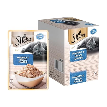 Sheba Adult Premium Wet Cat Food Food, Fish Mix (Maguro & Bream), 12 Pouches